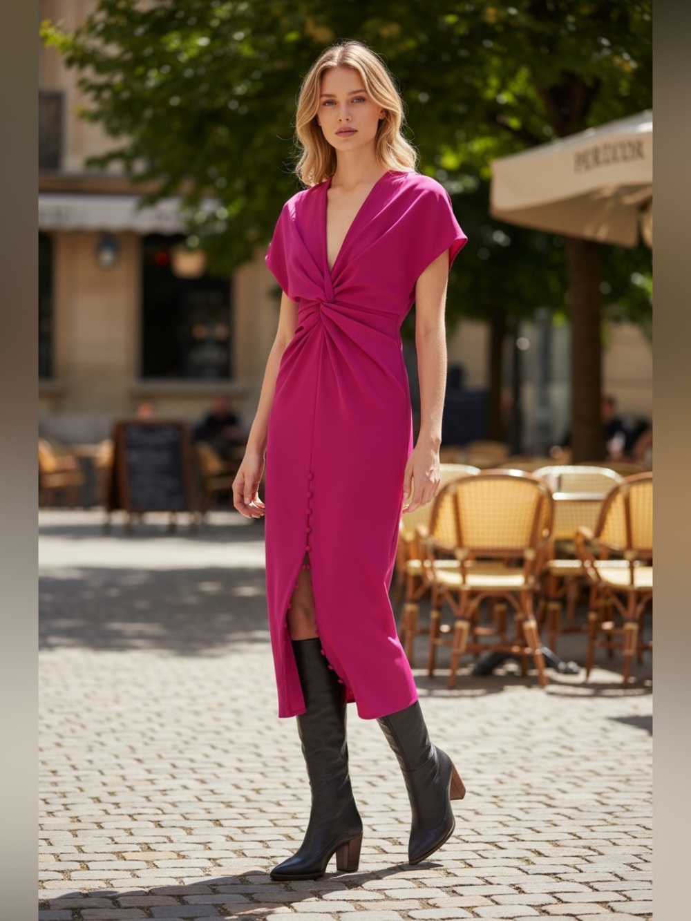 Prabal Gurung New Jackie Twisted Front Midi Dress In Berry Size 4